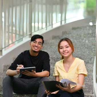 student on staircase